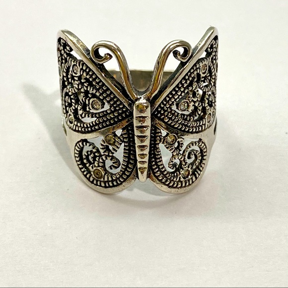sterling Jewelry - Sterling Silver Filigree Butterfly Ring rhinestone